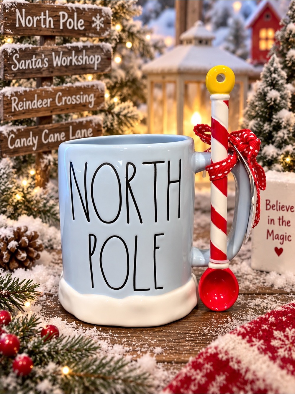 Rae Dunn North Pole Mug & Spoon Christmas Holiday Set NWT